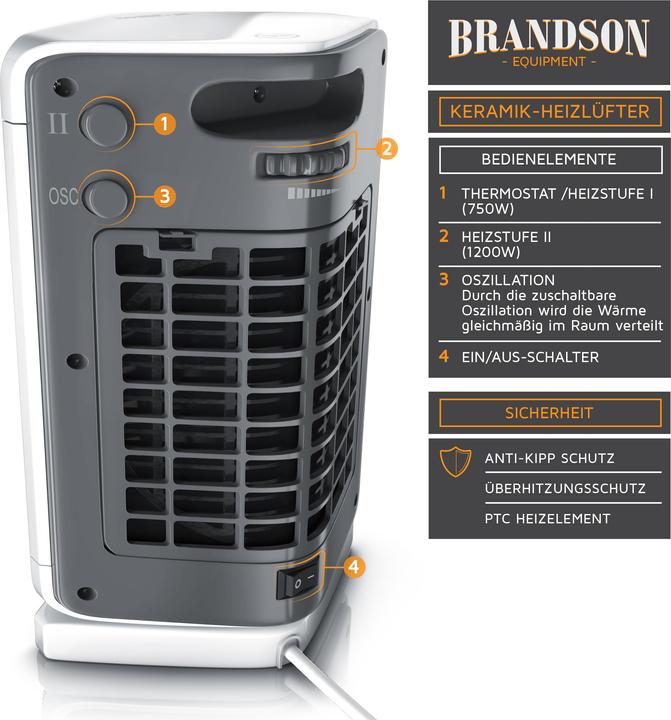 Image du produit Brandson Radiateur soufflant céramique 1200 W (1500 W)