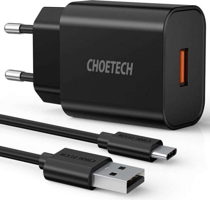 Produktbild Choetech Quick Charge 3.0 18W 3A USB Wall Charger + USB - USB Type C Cable Black (Q5003) (18 W)