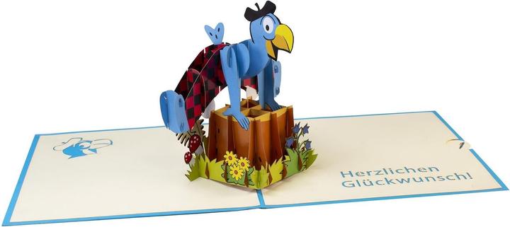 Produktbild Hervorragend 3D Pop-up-Karte Globi springt über Baumstamm Herzlichen Glückwunsch blau (1 Stk.)