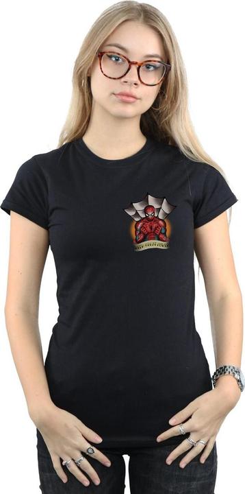 Actual product image Womens/Ladies Spider-Man Tattoo Breast Print Cotton T-Shirt (M)