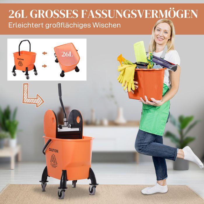 Produktbild Swisshandel24 Putzwagen Reinigungswagen mit Wringer 26 Liter Putzeimer mit 4 Rollen Orange (1 Stk.)