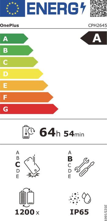 Energie-Label OnePlus 13R (256 GB, Nebula Noir, 6.78", Dual SIM, 50 Mpx, 5G)