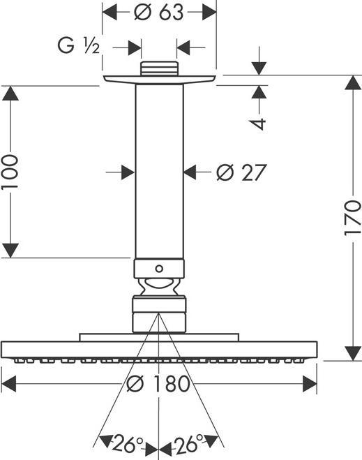 Actual product image hansgrohe HG overhead shower RAINDANCE S 180 AIR 1jet DN 15, with ceiling connection 100mm chrome (1 Beam types, 19 l/min)
