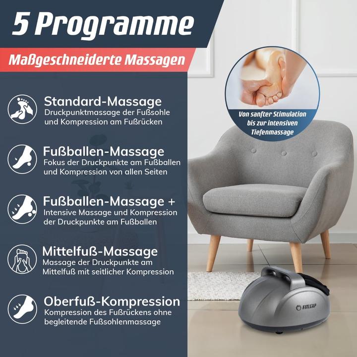 Immagine prodotto Fitleap Fussmassagegerät 9 Intensitäten, 5 Programme, bis Gr. 44, inkl. Fernbedienung, Wärmefunktion