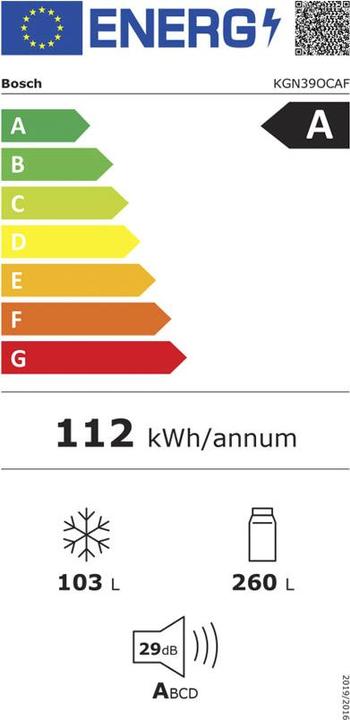 Label énergétique Bosch Hausgeräte BOSCH KGN39OCAF Réfrigérateur-congélateur (363 l)