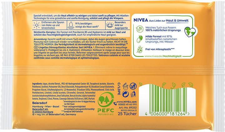 Valori nutrizionali e ingredienti NIVEA Micelle 3 in 1 (Panni pulizia, 25 ml)