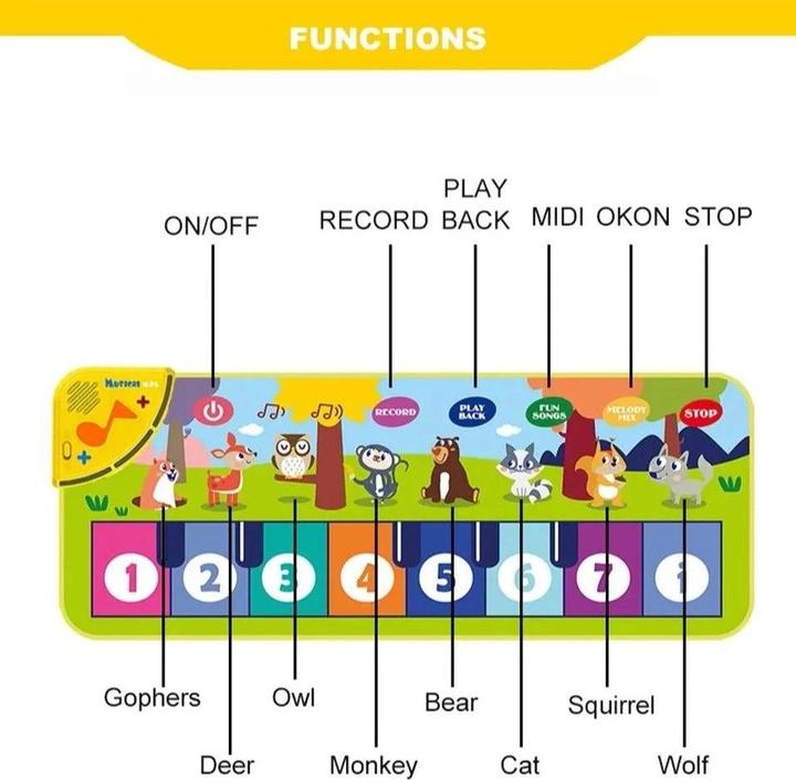 Produktbild Activity Board 80x30cm Musikalische Klaviermatte für Kinder Keyboard Tanzmatte mit 8 Tiergeräuschen Baby Matte