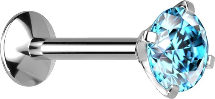 Produktbild Star Piercing Micro Innengewinde Labret UFO silber mit Kristall aqua gefasst (ohne Messing, Titan G23)