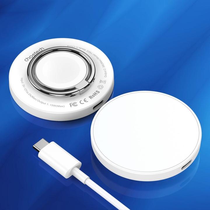 Image du produit Choetech Bezprzewodowa ładowarka indukcyjna 2w1 T603-F, uchwyt (biała) (15 W)