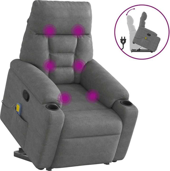 VidaXL Massagesessel mit Aufstehhilfe Dunkelgrau Mikrofasergewebe Relaxsessel