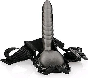 Actual product image Ouch! Ribbed Hollow Strap-on with Balls - 8" / 21 cm