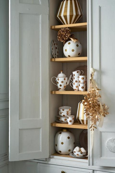 Produktbild PIP Studio Vase Metall Stripes weiss-gold 24x29cm (1 x, 24 x 29 cm)