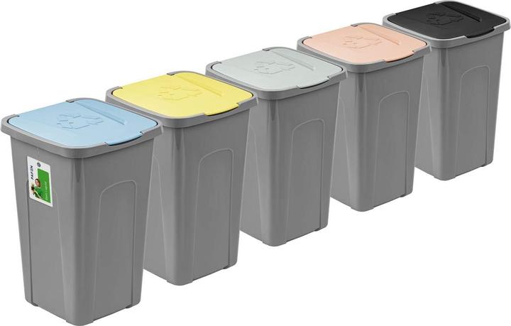 Immagine prodotto Pafen 5-teiliges Mülleimer-Set mit farbigen Deckeln (50 l)