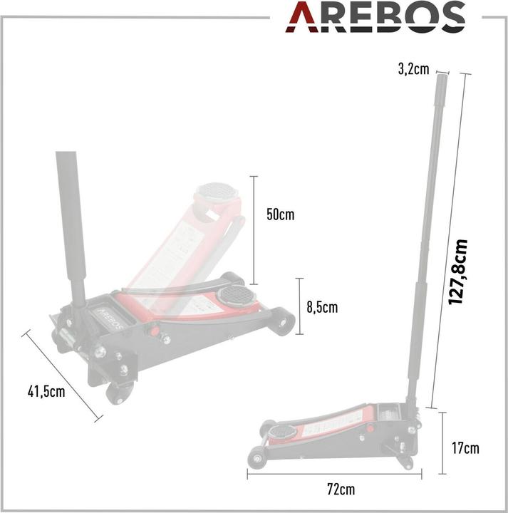 Image du produit Arebos Cric hydraulique 3 T (3 supports en caoutchouc inclus)