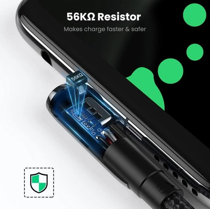 Image du produit Ugreen Câble USB vers USB-C US317 Angle, 2m (noir) (2 m, USB 2.0)