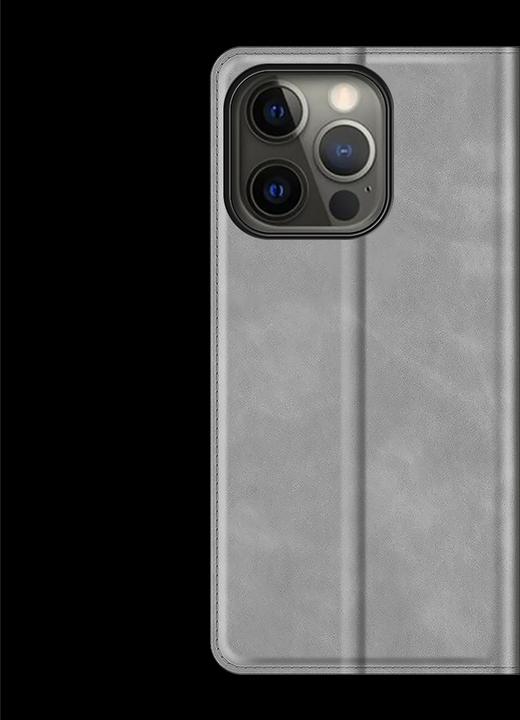 Produktbild Cazy Book Case Kompatibel mit iPhone 13 Pro Max - Hülle klappbar Magnetisch Kunstleder - Grau (Apple iPhone 13 Pro Max)