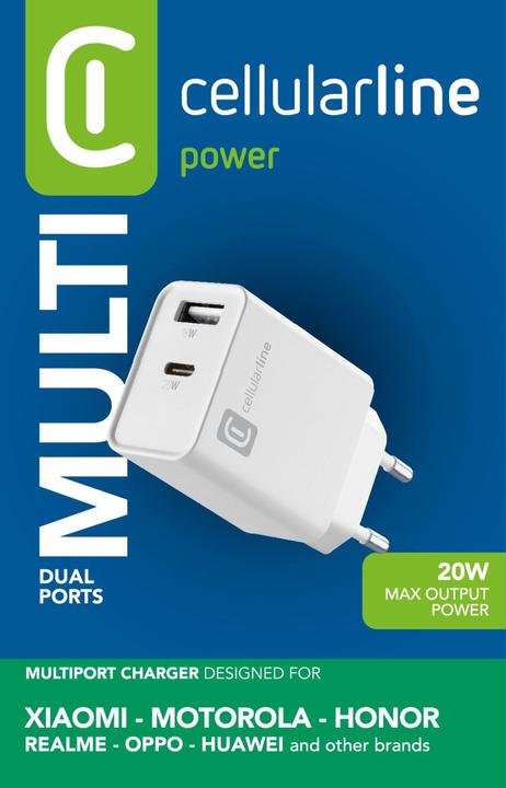 Actual product image Cellularline Dual Port Travel Charger Multipower 20W White (20 W)