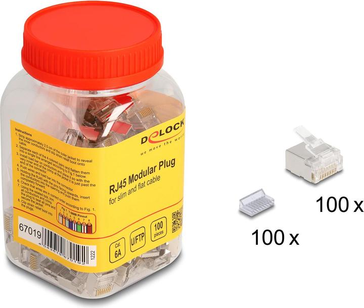 Actual product image Delock RJ45 Modular Plug Cat.6A for Slim and Ribbon Cable Set of 100 (Network cable plug)