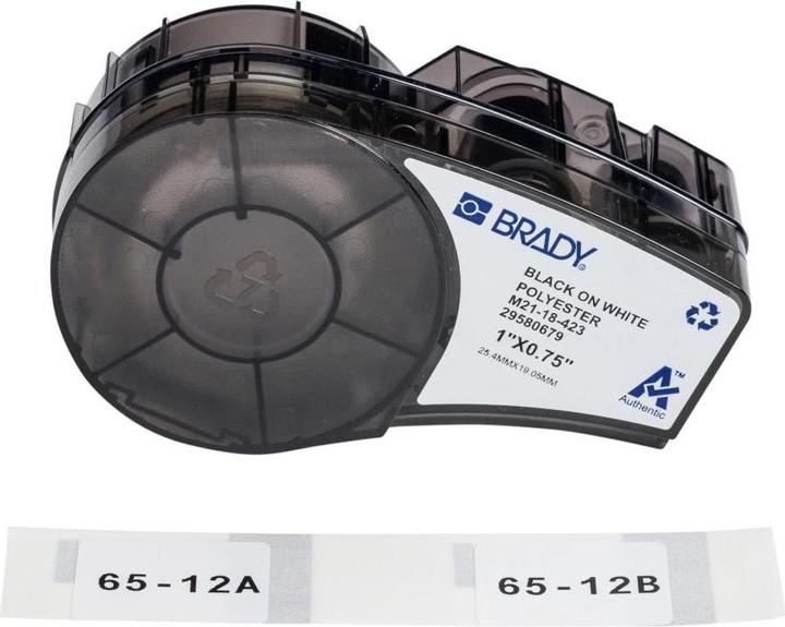 Brady M210 and M211 glossy white polyester labels for labelling parts and components