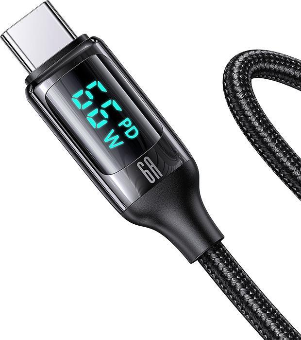 Produktbild Usams Kabel pleciony U78 USB-C 1.2m LED 6A Fast Charging czarny/black SJ544USB01 (US-SJ544) (1.20 m, USB 3.2 Gen 1)