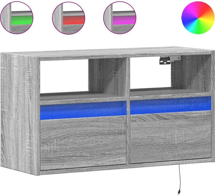 Actual product image VidaXL TV cabinet Wall unit Lowboard Hanging with LED lighting Grey Sonoma