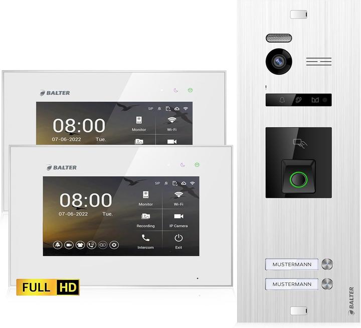 Immagine prodotto Balter EVO-HD Video-Türsprechanlage mit Fingerprint, 2-Familienhaus (Cablato)
