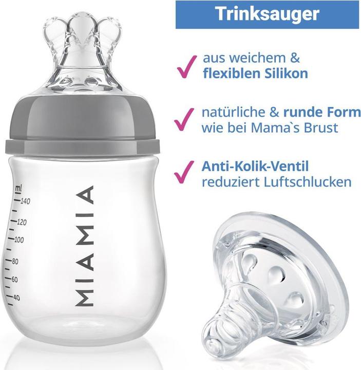Produktbild MiaMia Babyflaschen 13-tlg. Starter-Set / Flaschen-Set - 6 PP-Flaschen (140 ml)