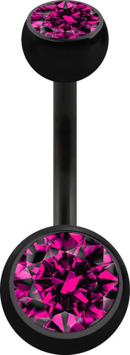 Produktbild Star Piercing Banane schwarz mit zwei Kugeln Kristall fuchsia (Chirurgenstahl 316L, ohne Messing)