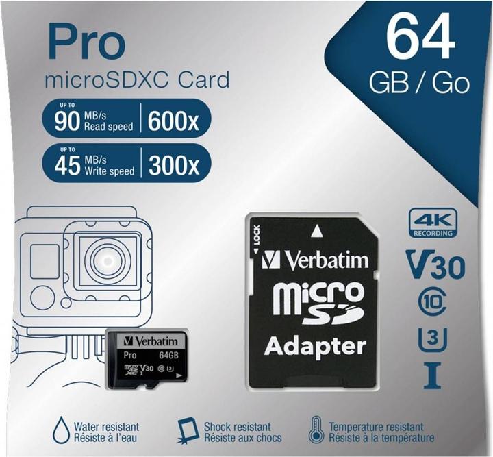 Immagine prodotto Verbatim Pro (64 GB, microSDXC, U3, UHS-I)