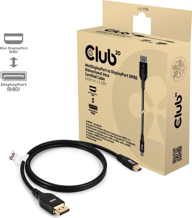 Image du produit Club 3D Câble Club3D Mini DP <> DisplayPort DP80 1m St/St retail (1 m, DisplayPort)