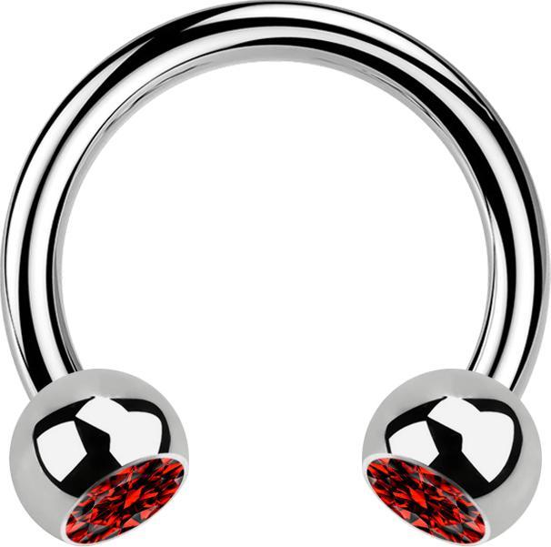 Star Piercing Micro Circular Barbell silber mit zwei Kugeln Kristall rot (ohne Messing, Titan G23)
