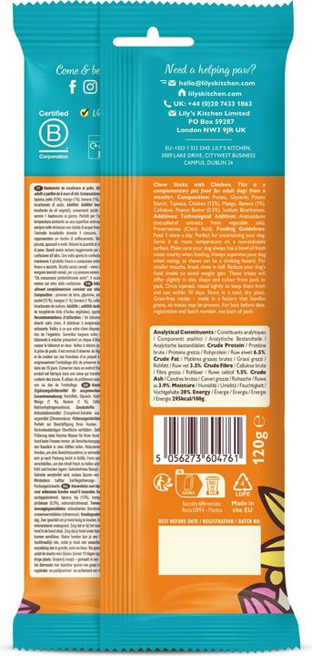 Nutritional values and ingredients Lily's Kitchen Chicken chew stick (Adult, 1 pcs., 120 g)