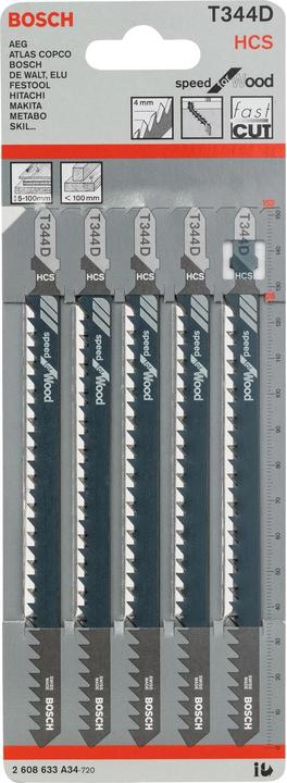 Actual product image Bosch Professional Zubehör Jigsaw blade T 344 D Speed for Wood, 5-pack