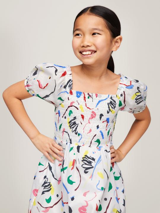 Immagine prodotto Tommy Hilfiger ALLOVER PRINT SMOCKED DRESS Meisjes Jurk - White - Maat 12 (12)