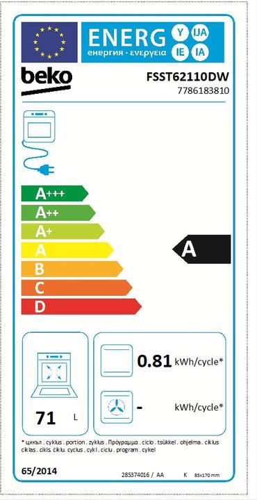 Etichetta energetica Beko FSST62110DW Forno elettrico con piano cottura a gas da 60 cm