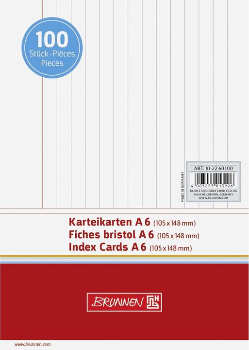 Produktbild Karteikarten (A6, 190 g/m², 100 x)