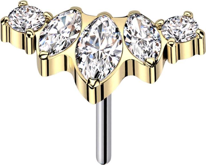Star Piercing Threadless vergoldet drei Ovale und zwei runde Kristalle silber (ohne Messing, Titan G23)