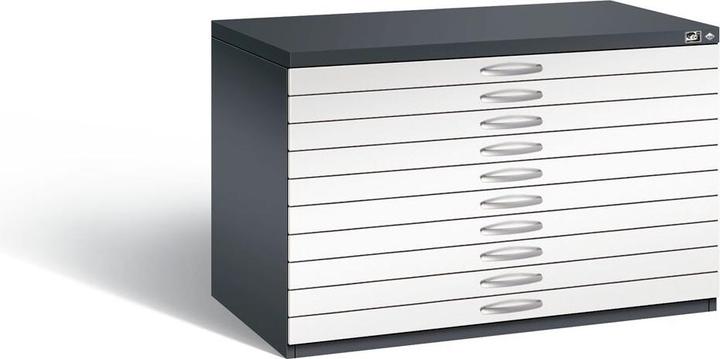 Actual product image C+P Drawing cabinet, A1, 10 drawers, height 760 mm, black grey / traffic white.