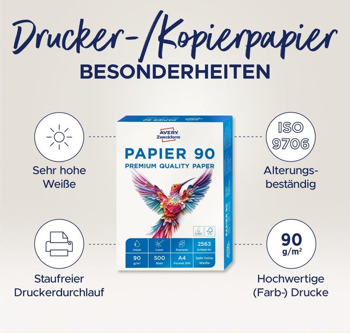 Produktbild Avery Drucker- und Kopierpapier (90 g/m², 500 x, A4)