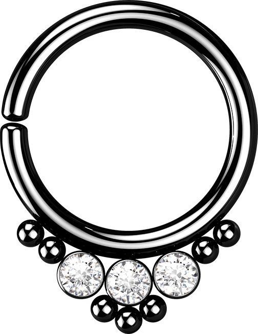 Actual product image Star Piercing Micro Piercing Ring Black Balls and Three Crystals (Surgical steel 316L, without brass)