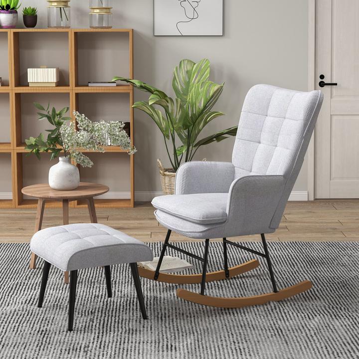 Image du produit Homcom Fauteuil à bascule avec tabouret et dossier haut