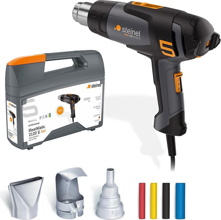 Steinel Heissluftgebläse HM 2120 E mit CH-Stecker im Koffer, inkl. 3 Düsen und Schrumpf