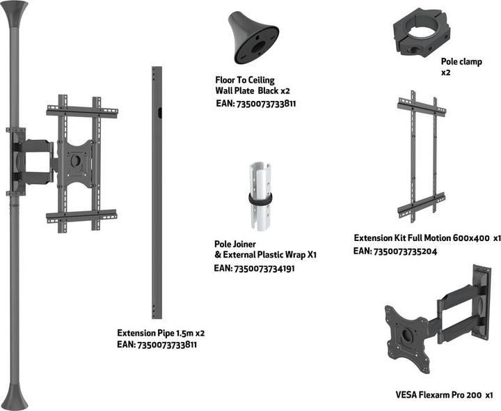 Image du produit Multibrackets Support sol-plafond 1x, 40"-65", VESA 100x100