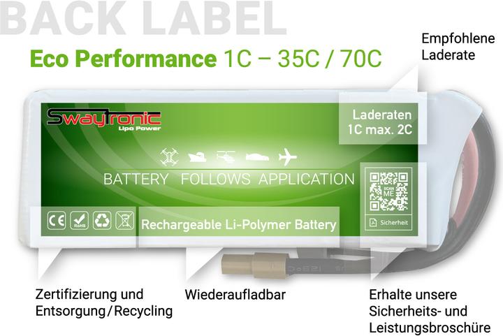 Immagine prodotto Swaytronic LiPo 6S 22.2V 10'000mAh 35C/70C XT150 (22.20 V, 10000 mAh)