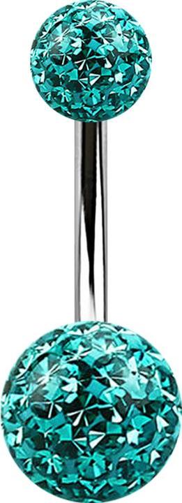 Image du produit Star Piercing Banane argentée avec deux boules de cristal turquoise couche protectrice d'époxy (Acier chirurgical 316L, sans laiton)