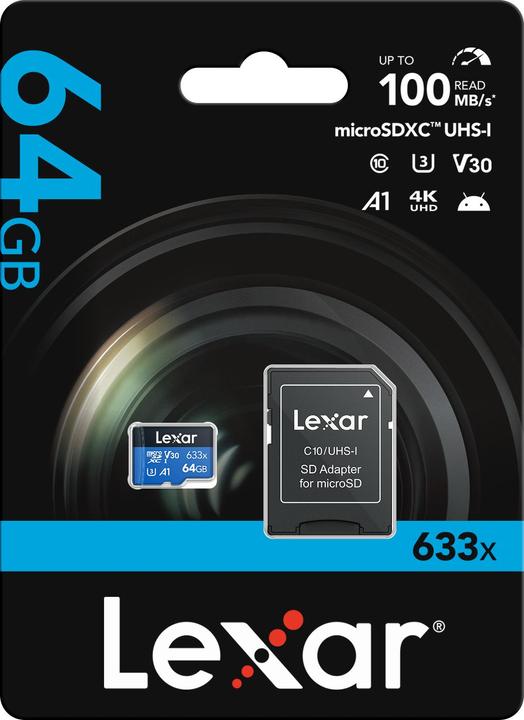 Produktbild Lexar High-Performance 633x microSDHC/microSDXC UHS-I U3 (64 GB, microSDXC, U3, UHS-I)