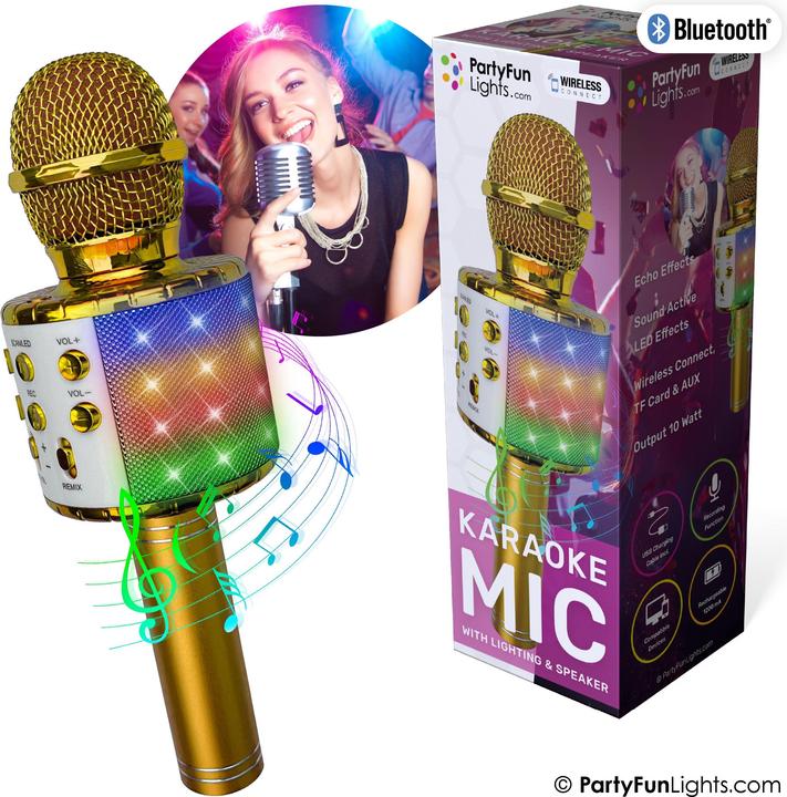 Produktbild Toyrock Party Fun Lights - Karaoke Microphone with Speaker - Gold (605602)