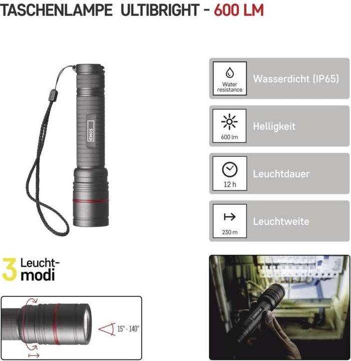 Produktbild Emos CREE LED Aufladbare Metall-Taschenlampe Ultibright 80, 600lm (15.10 cm, 600 lm)