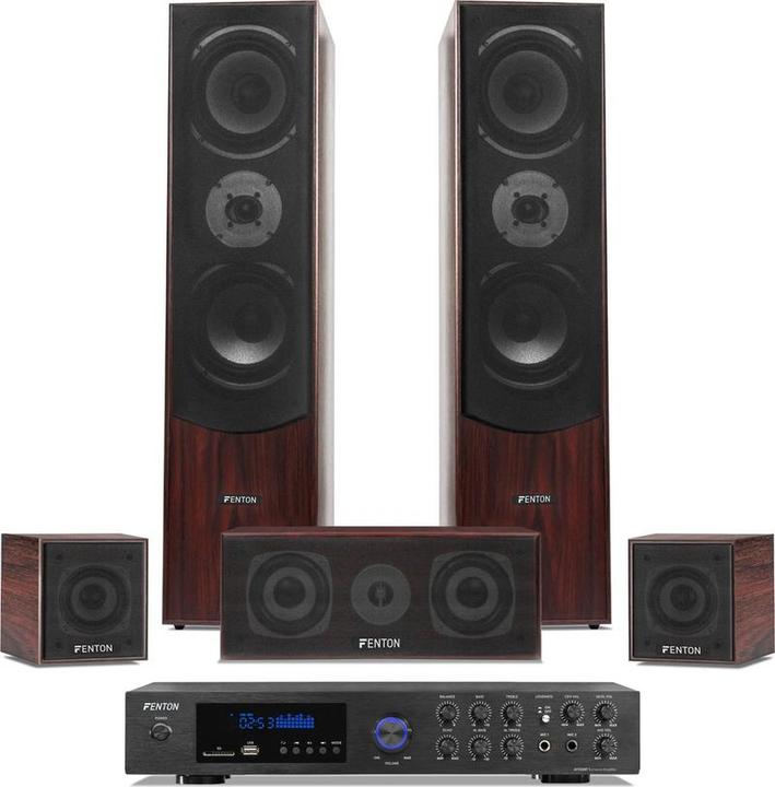 Fenton set home cinema - home cinema set met 5 speakers + versterker met Bluetooth en mp3 speler - 5 (Set)