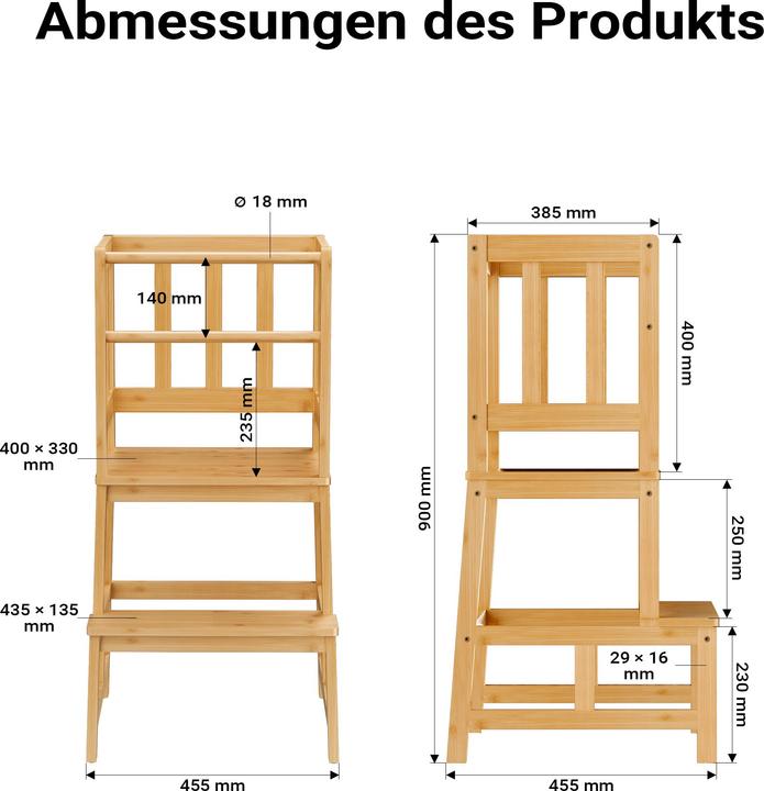 Actual product image Toboli Learning Tower for Children made of Bamboo, with Lattices & Strut 46x46x90cm